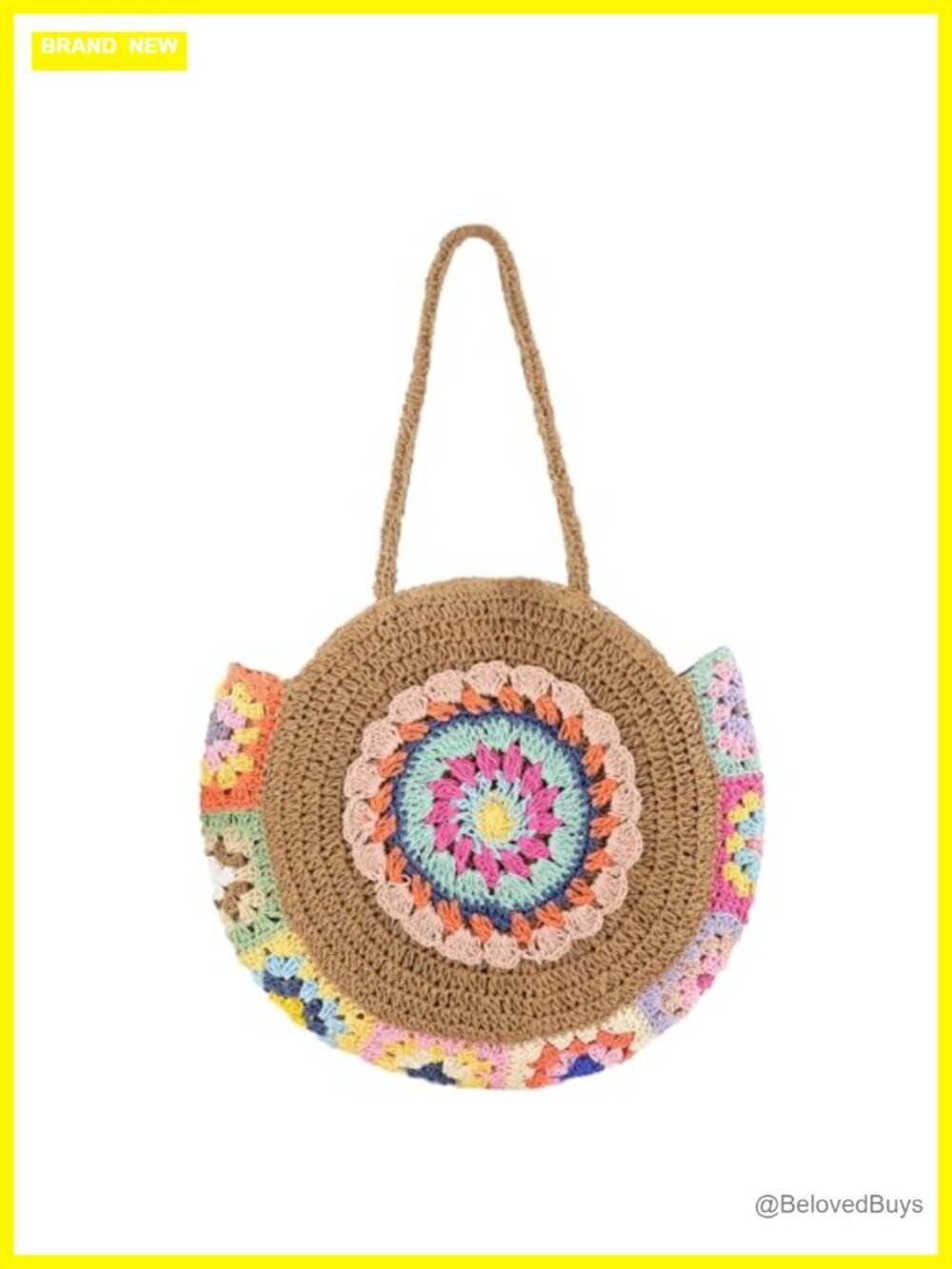 Large Floral Crochet Woven Straw Beach Tote Shoulder Handbag